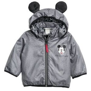 H&M Disney Mickey Mouse Lightweight Hooded Windbreaker Jacket Grey